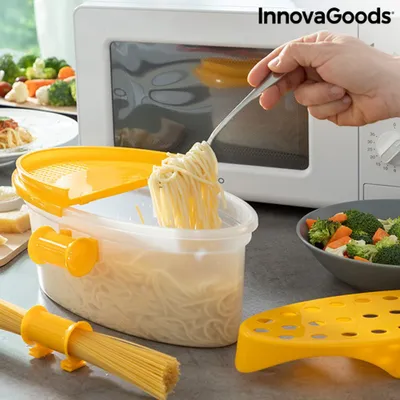 Produktbild von varič na cestoviny 4 v 1 do mikrovlnnej rúry s príslušenstvom a receptami Pastrainest InnovaGoods