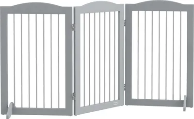Produktbild von Hundegitter - Sicherheitsgitter Faltbar 3-teilig - Mit Standfuß - Für Treppen und Türen - Für kleine und mittelgroße Hunde - 154×30×80 cm - Grau