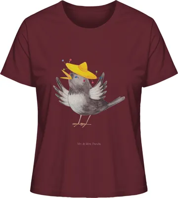 Produktbild von Mr. & Mrs. Panda Oberteil Damen Rabe Sombrero Größe XL - Burgundy - Geschenk, Motivation, Basic Shirt, Elster, Spruch Positiv, Kurzarmshirt, Lustige Sprüche, Vogel, Vögel