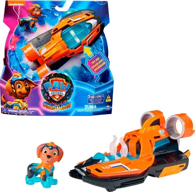 Produktbild von PAW Patrol : Der Mighty Kinofilm, Superhelden-Basis-Fahrzeug von Zuma mit Welpenfigur, Speedboot mit Licht- und Geräuscheffekten, Spielzeug geeignet für Kinder ab 3 Jahren, Boot, PAW Patrol, 3 Jahr(e), LR44, Kunststoff, Schwarz, Orange