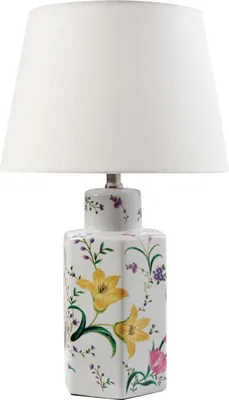 Obrázek produktu pro BELIANI Stolní lampa bílá porcelánová základna lněné bubnové stínidlo květinový vzor stylové osvětlení