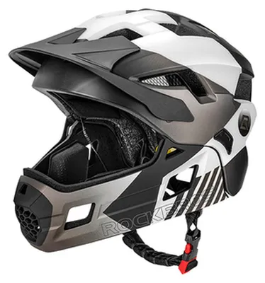 Produktbild von Rockbros Kinderfahrradhelm 2 in 1 mit abnehmbarem Kinnschutz 12 Lüftungen S Grau