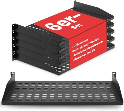 Produktbild von Pyle Fachboden für Netzwerkschrank & Serverschrank – Shelf für 19 Zoll Rack – Regalboden & Einlegeboden aus Metall – 6er Set – 50 kg – Schwarz