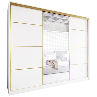 Produktbild von Schiebeschrank mit Spiegel und Schubladen TRIVI D 270 weiß / golden