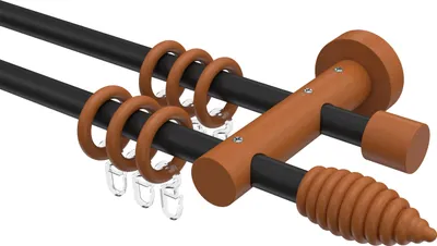Produktbild von Interdeco Gardinenstange / Vorhangstange Schwarz / Kirschbaum lackiert, Typ Adrian Asta (Rillenform), 16 mm Ø 2-läufig, 220 cm