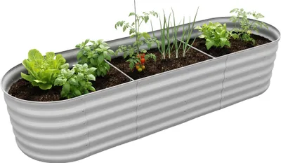 Image de Jardinière surélevée Relaxdays, métal galvanisé, fleurs, plantes et légumes, H x l x P : 45 x 240 x 60 cm, jardinière ovale, gris clair