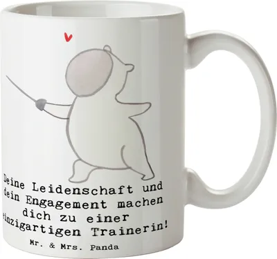 Produktbild von Mr. & Mrs. Panda Tasse Fechten Trainerin Einzigartig - Weiß - Geschenk, Danksagung, Kaffeepott, Kaffeetasse, Fechttraining, Fechtsport, Hingabe, einzigartige, Sportart