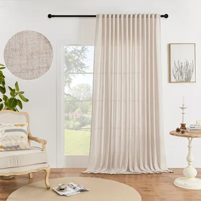 Produktbild von Vorhang Leinenoptik Extra Breite Halbtransparent Gardinen mit Stangentasche Dekoschal für Wohnzimmer Schlafzimmer, B254xH244cm
