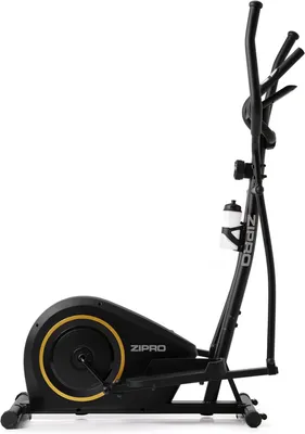 A black elliptical trainer with gold accents, shown in profile against a white background.