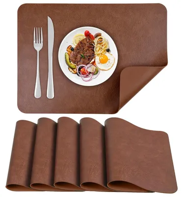 Obrázok produktu pre Sada 6 umývateľných podtácerov – hnedá umelá koža, 43x30 cm