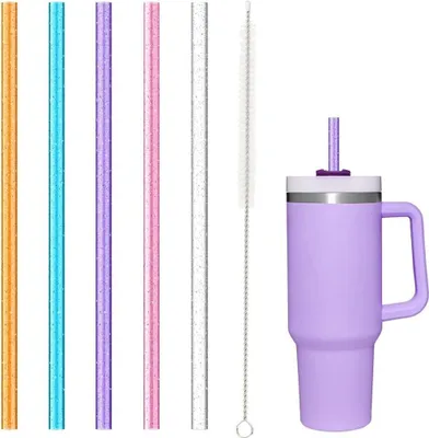 Produktbild von 5 Pack Replacement Straw for Stanley 40 oz 30 oz Cup Tumbler with handle, Color Glitter Reusable Straws with Cleaning Brush for Stanley Adventure Travel Tumbler Accessories, Dishwasher Safe Fläschchen