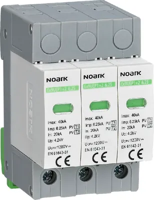 Immagine prodotto di SPD DC 1000V C (tipo 1+2) 3P 20kA/40kA Scaricatore fotovoltaico NOARK 111759