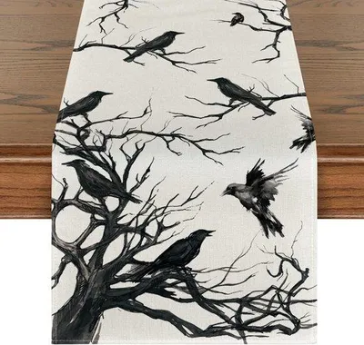 Immagine prodotto di Decorazione da tavola autunnale per Halloween, 13x90 pollici, rete metallica, nera.