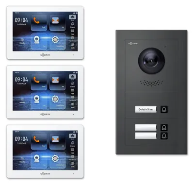 Produktbild von Goliath Premium IP GL-IPH305A Video-Türsprechanlage, 3 Familien, 3× 7 Zoll Weiß, Anthrazit, Unterputz