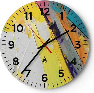 Produktbild von Wanduhr - Rund - Glasuhr - Deadlock Farben dreidimensional - 40x40cm - Schleichendes Uhrwerk - Lautlos - zum Aufhängen bereit - Dekoration Modern - Wanddekoration aus Glas - C4AR40x40-4871