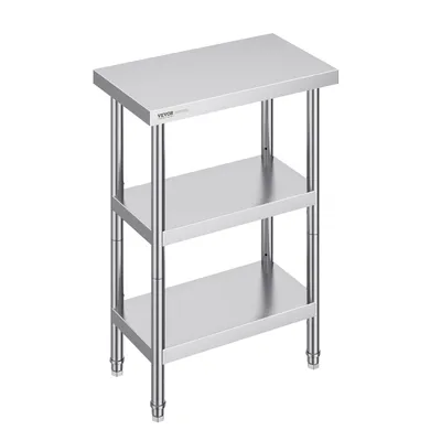Produktbild von VEVOR Lebensmittel-Zubereitungstisch Edelstahl, Arbeitstisch für gewerbliche Küchen, mit 2 verstellbaren Unterregalen, 356 x 610 x 864 mm Zubereitungstisch aus Metall für Grill, Küche, Zuhause