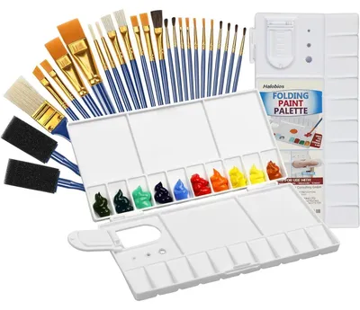 Productafbeelding van Pinselset, 26-delig: geschikt voor acrylverf, olieverf, aquarelverf en gouache. Inclusief opvouwbare palette en set penselen