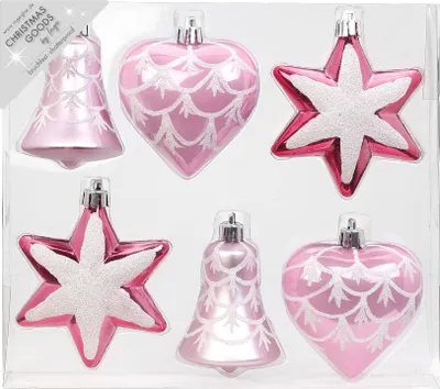Produktbild von Weihnachtskugeln Formen dekoriert Kunststoff 9cm 6er Set - Rosa Mix