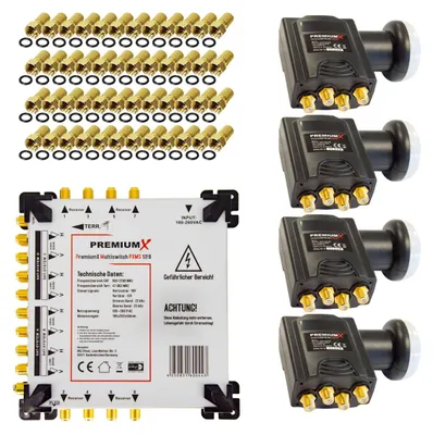 Produktbild von PremiumX Multischalter Set 17/8 Multiswitch SAT 4x Quattro LNB 48x F-Stecker