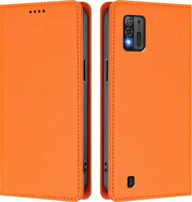Image de Etui en cuir pour ZTE Blade A52 Lite, étui magnétique en cuirPolyuréthaneavec support Orange