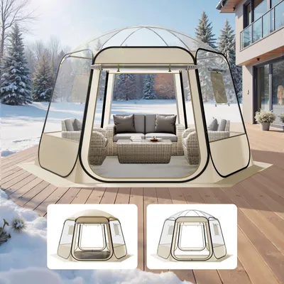 Produktbild von Bubble Zelt - Pop-up Kuppel-/Iglu-Zelt - Maße 336 x 305 x 220 cm - Mit Fenstern - Panoramablick 540° - Für 8–10 Personen - Für Garten, Terrasse, Hinterhof - Transparent