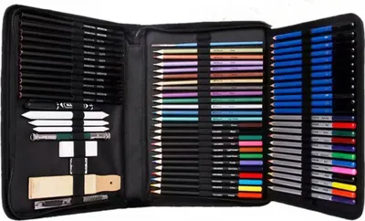 Image de TechKidz, coffret de dessin tout-en-un de 71 pièces, portable et léger, multicolore