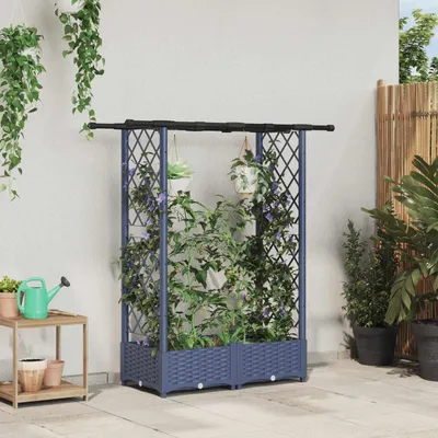 Obrázek produktu pro Maison Exclusive – Vyvýšený záhon s opěrnou mřížkou a střechou, barva šedá, rozměry 122,5 x 40 x 121 cm, materiál: PP
