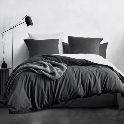 Produktbild von SOULFUL Bettwäsche Set 135x200 Anthrazit 100% Baumwolle Leinenoptik 2tlg