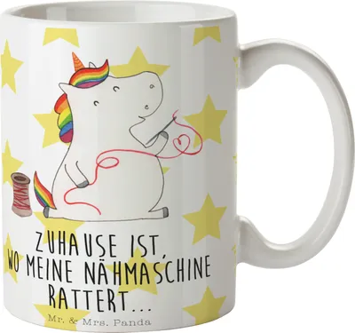 Produktbild von Mr. & Mrs. Panda Kaffeebecher Einhorn Näherin - Weiß - Geschenk, haferl, Einhörner, Basteln, cappuccinotasse, Freundin, Tasse, Häkeln, schöne, Teetasse, Unicorn, Stricken