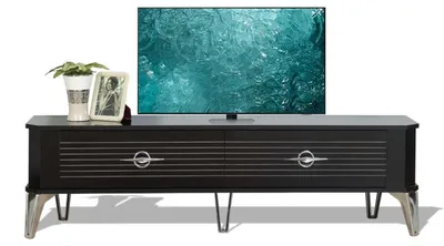 Produktbild von s schwarz-goldenes TV-Schrank und Metallgriffen