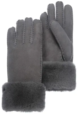 Pearlwood warme Wildleder-Handschuhe Lammfell-Futter & Umschlag in grau