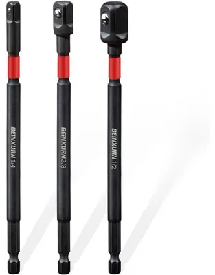 Immagine prodotto di Set di adattatori per bussole, 3 pezzi, 150 mm, acciaio Cr-V, per trapani e avvitatori a batteria, con attacchi 1/4", 3/8" e 1/2"
