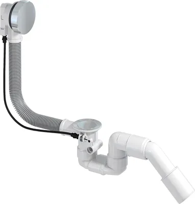 Produktbild von Bathloc Ab- und Überlaufgarnitur mit Stopfen Seilzugbedienung flexibler Überlauf recycelter Kunststoff Edelstahl 40/50mm Rohr