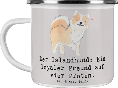 Produktbild von Mr. & Mrs. Panda Teetasse Treuer Islandhund - Grau Pastell - Geschenk, Hunderassen, liebenswerter Hund, Eigenschaften, Emaille Tasse, becher, Teebecher, treue Begleiter
