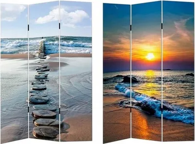 Produktbild von Paravent Beach 3-teilig Holz Leinwand beidseitig bedruckt 170 x 120 cm