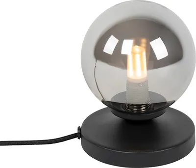 Produktbild von QAZQA - Landhaus I Vintage Moderne Tischlampe schwarz mit Rauchglas - Athen I Wohnzimmer I Schlafzimmer - Kugel I Kugelförmig - LED geeignet G9
