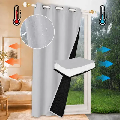 Obrázok produktu pre 132x203cm Biela zatemňovacia tepelná dverová opona s očkami Vodotesná vetruvzdorná Zimná tepelne izolovaná dverová opona