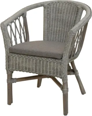 Zdjęcie produktu dla KRINES HOME Fotel / krzesło rattanowe z możliwością sztaplowania, wykonane z naturalnego rattanu z tapicerką w kolorze Royal Grey