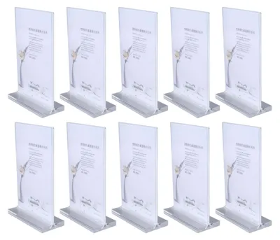 Image de Lot de 10 porte-noms en acrylique transparent, porte-affiches en acrylique, présentoir de bureau transparent en forme de T, double face