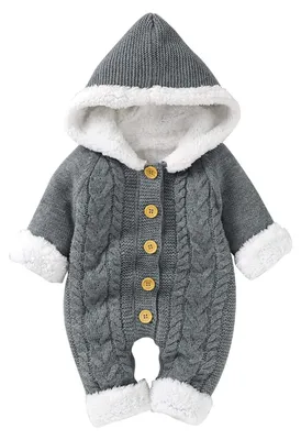 Produktbild von Neugeborene Baby Kapuze Strick Strampler Fleece Pullover Wärmer Schneeanzug Over
