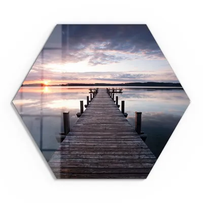Produktbild von DEQORI Glasbild Echtglas 40x35 cm 'Steg bei Sonnenuntergang' Wandbild Bild modern Deko