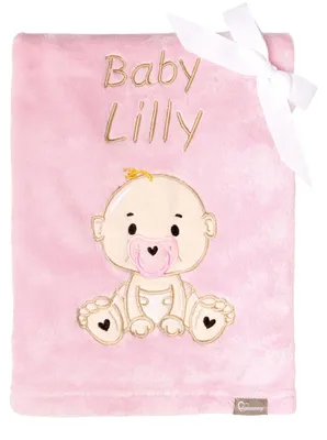 Produktbild von Be Mammy Babydecke mit 3D Applikation bestickt mit Name und Geburtsdatum 76 x 102 cm BE20-280 (Puderrosa – Mädchen, 76 x 102 cm)