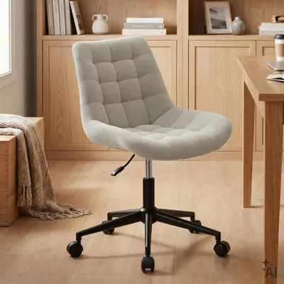 Produktbild von Drehstuhl VASILO mit Cordstoff, Beige - Schreibtischstuhl höhenverstellbar mit Stoffbezug, bequem gepolstert, Metallgestell mit 5 Doppelrollen für Schlafzimmer, Büro oder Homeoffice