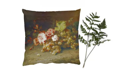 Produktbild von MuchoWow® Zierkissen Sofakissen Wohnzimmer Dekokissen 40x40 cm Obst - Stilleben mit Weintrauben - Alte Meister - Foto Kissen - Schlafzimmer Dekoration