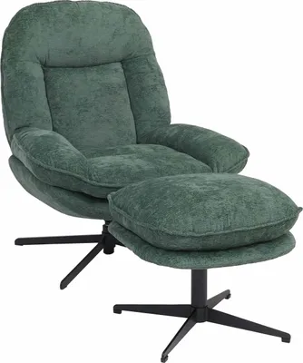 Produktbild von Relaxsessel mit Hocker MCW-P32, Fernsehsessel Nosagfederung, drehbar Metall Stoff/Textil Chenille (370 g/m²) grün