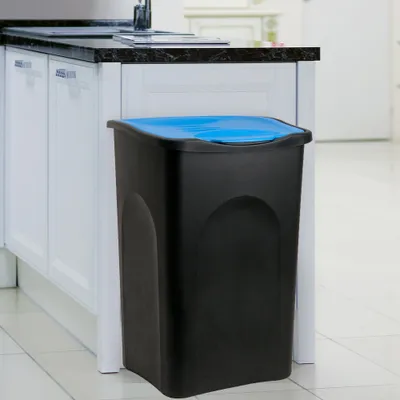 Image de Stefanplast® Poubelle 50 litres avec couvercle noir bleu collecteur de déchets cuisine plastique bureau couloir tri sélectif intérieur