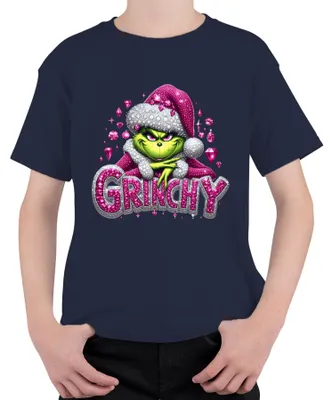 Produktbild von Grinchy Weihnachten Geschenk Pink Glitzer Bling frech glam Uni Kinder T-Shirt, Navy, 152
