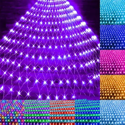 Obrázek produktu pro 3X2M 200LED světelná síť venkovní vnitřní síťová světelná opona vánoční dekorace 8 režimů pohádkových světel pro keře zahradní pokoj balkon vánoční světla fialová