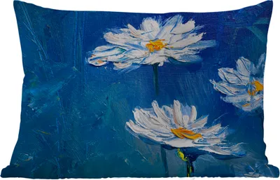 Produktbild von MuchoWow® Outdoor Kissen - Gemälde - Ölfarbe - Blumen - Blau - 60x40 cm - Wetterfest - Lounge Kissen - Zierkissen - Kissen für Innenräume