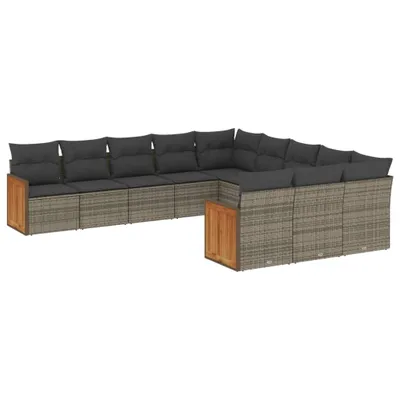 Produktbild von 11-tlg. Garten-Sofagarnitur mit Kissen Grau Poly Rattan